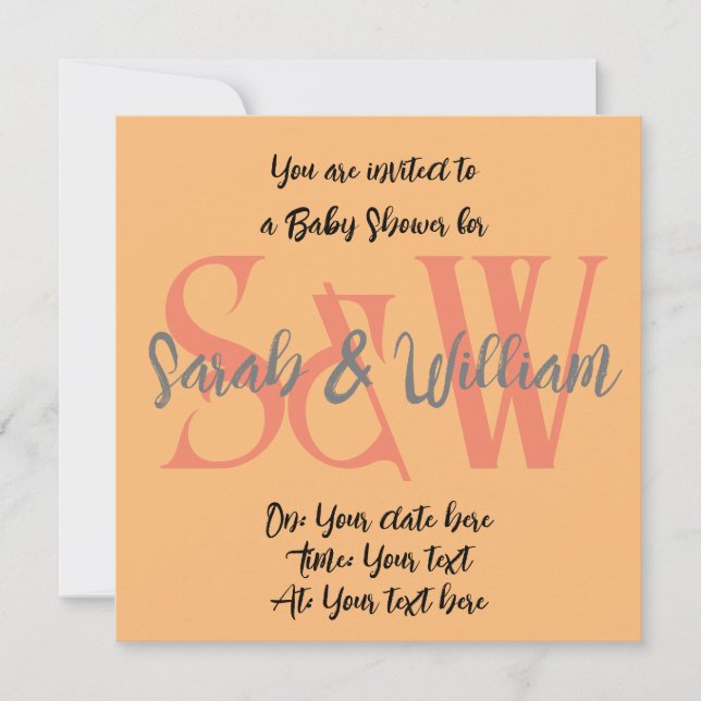 Name der Babydusche Monogramm minimal einladen Einladung (Vorderseite)