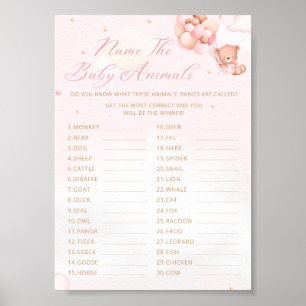 Name der Babytiere boho teddy Bären Babydusche Poster