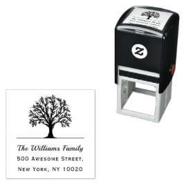 Name der Baumfamilie Trendy Script Text-Rücksendea Permastempel