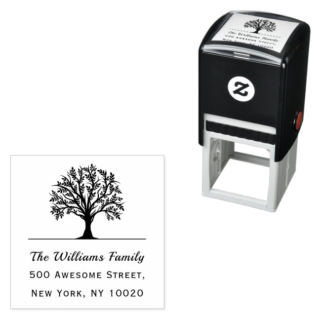 Name der Baumfamilie Trendy Script Text-Rücksendea Permastempel (Beispiel)