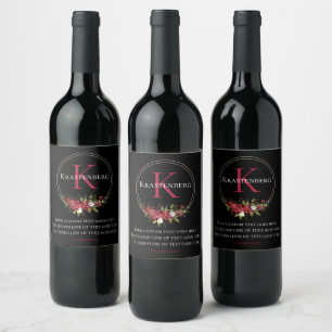 Name der benutzerdefinierten Winter Red Floral Mon Weinetikett