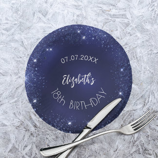 Name der Birthday Party Marine Blue Glitzer Pappteller