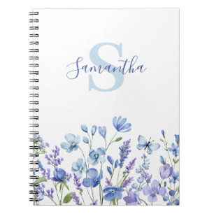 Name der blauen Floral Monogramm Notizblock