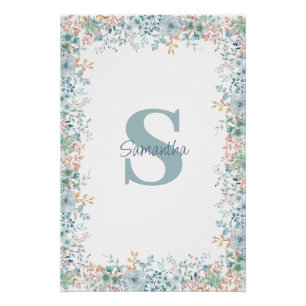Name der blauen Floral Monogramm Poster