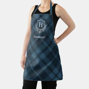 Name der blauen Karierten Monogramm Schürze