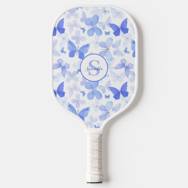 Name der Blauen Schmetterlingsmonogramm Pickleball Schläger (Vorderseite)