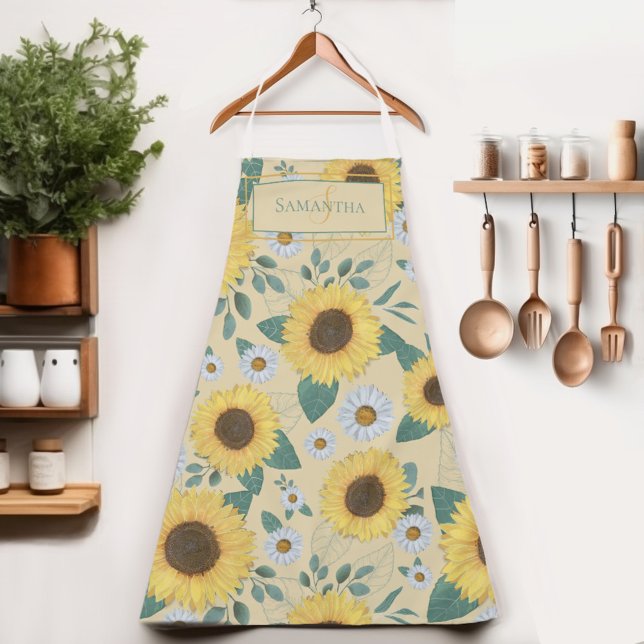 Name der blorgelben Sonnenblume Monogramm Schürze (Indulge in the sunflower charm of our Womens apron.  Cook in style and let your name shine!)