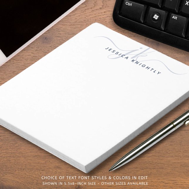 Name der Blue-Script-Monogram-Initialen Notizblock (Von Creator hochgeladen)