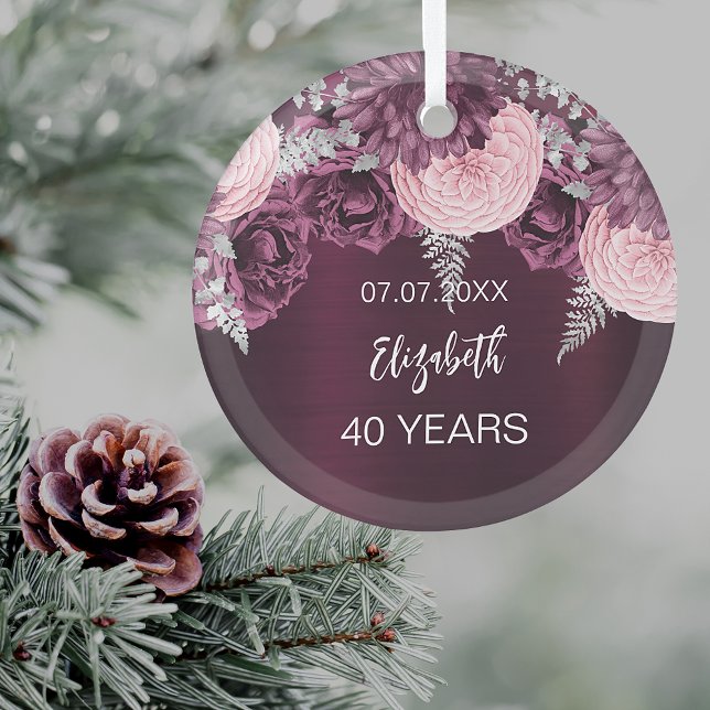 Name der Blume Birthday borundy pink Ornament Aus Glas (For both birthday party table decor and for decorating the Christmas tree as a keepsake)