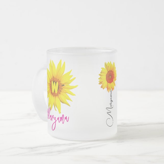 Name der Blume und Monogramm | Personalisierte Son Mattglastasse (Vorderseite Links)