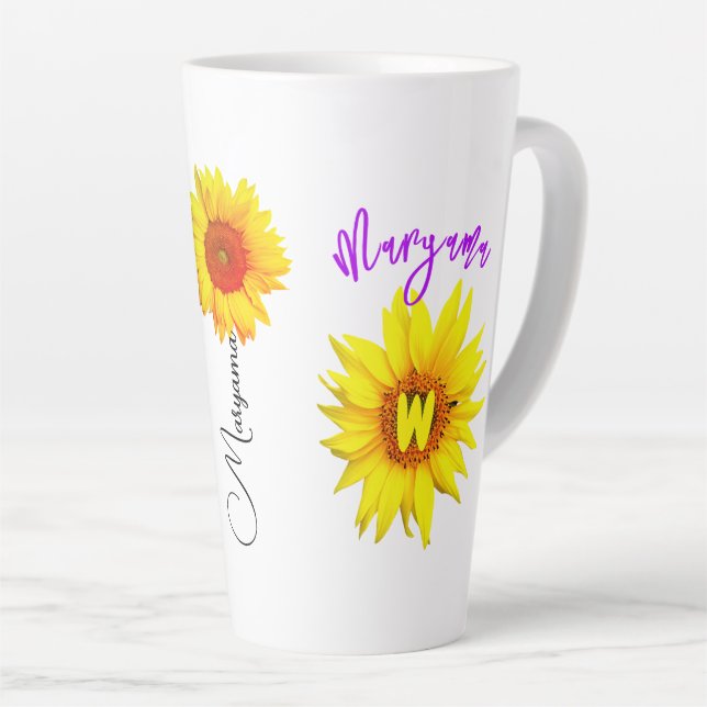 Name der Blume und Monogramm | Personalisierte Son Milchtasse (Rechte Ecke)