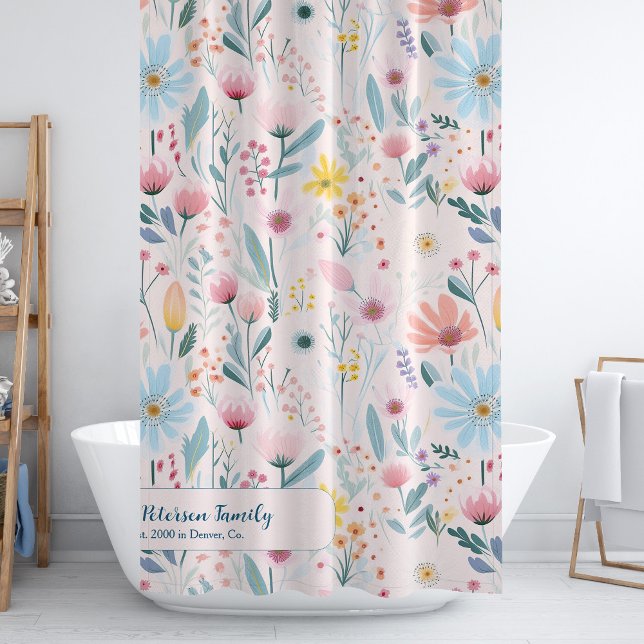 Name der Blumenfamilie Aquarell personalisiert pin Duschvorhang (Von Creator hochgeladen)