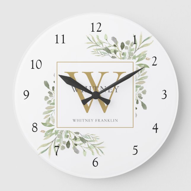 Name der Botanischen Aquarellgrün Große Wanduhr (Vorderseite)