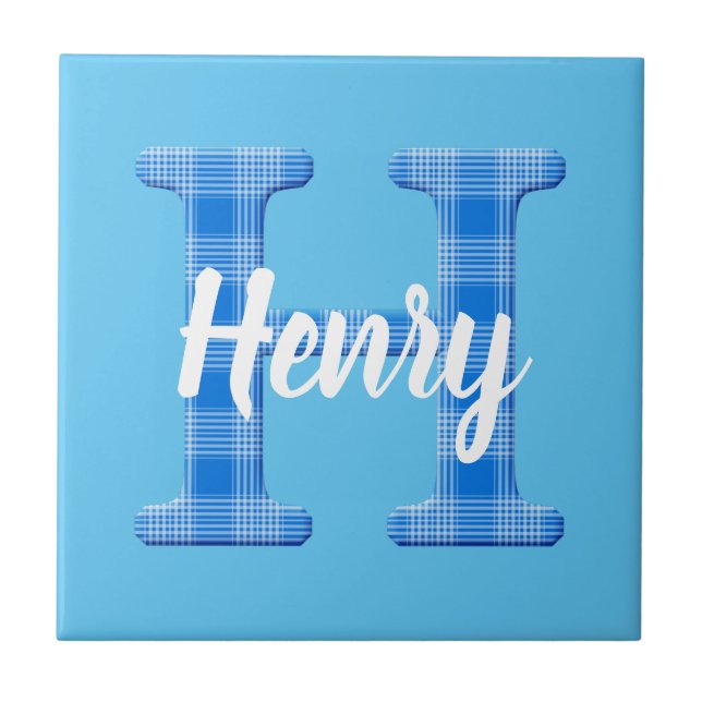 Name der Boys Benutzerdefinierter Karierter Buchst Fliese (Vorderseite)