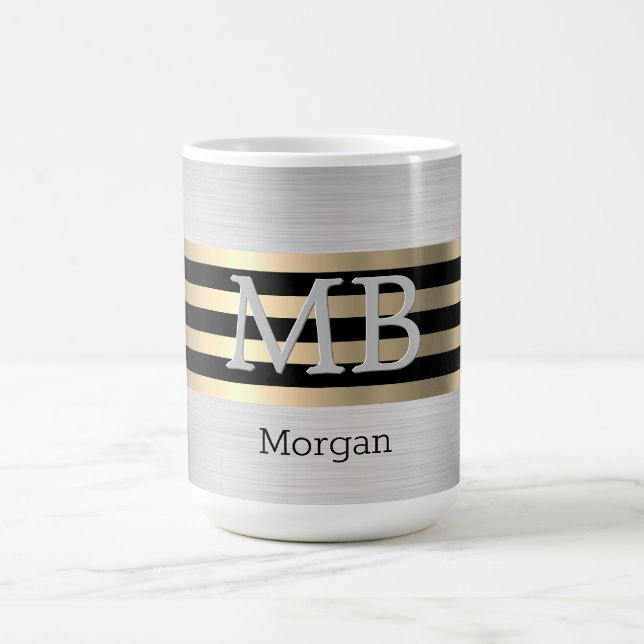 Name der DIY-Monogramm, Yel Gold-Pinselsilber, bla Kaffeetasse (Mittel)