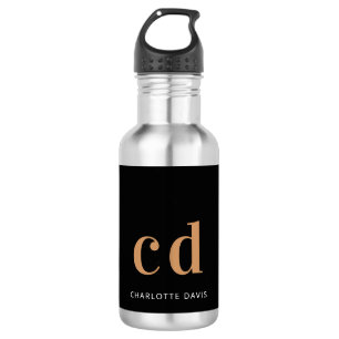 Name der dunkelgoldfarbenen Monogramm-Initialen Edelstahlflasche