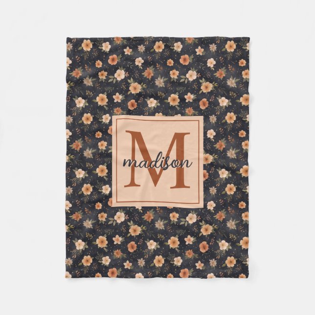 Name der dunklen Herbst-Moody Terracotta-Floral Fleecedecke (Vorderseite)