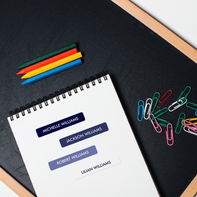 Name der einfachen Navy BLAUE Skala Etiketten (Blue Shades Labels: Perfect for Baby, Pre-K, and Primary School. Keep Your Items Safe & Stylish)