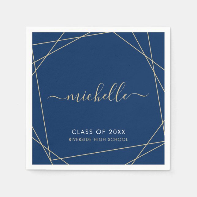 Name der Elegant Royal Blue Gold Graduation Party Serviette (Vorderseite)
