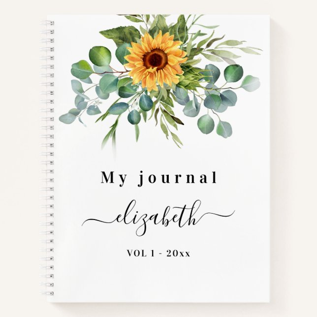 Name der Eukalyptusgrüngrüne Sonnenblume Notizbuch (Vorderseite)