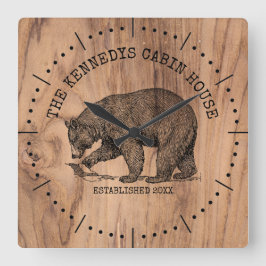 Name der Familie Black Bear Rustic Wohn Cabin Hous Große Wanduhr
