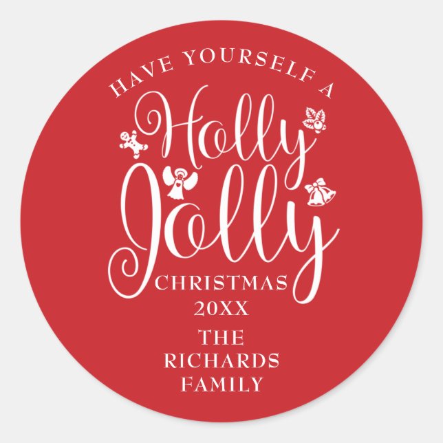 Name der Familie Holly Jolly Runder Aufkleber (Vorderseite)