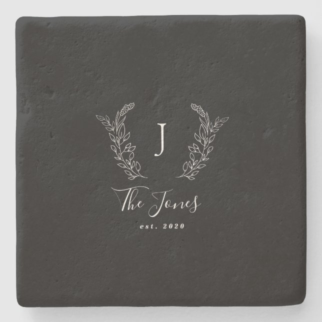 Name der Familie Monogramm personalisiert Steinuntersetzer (Vorderseite)