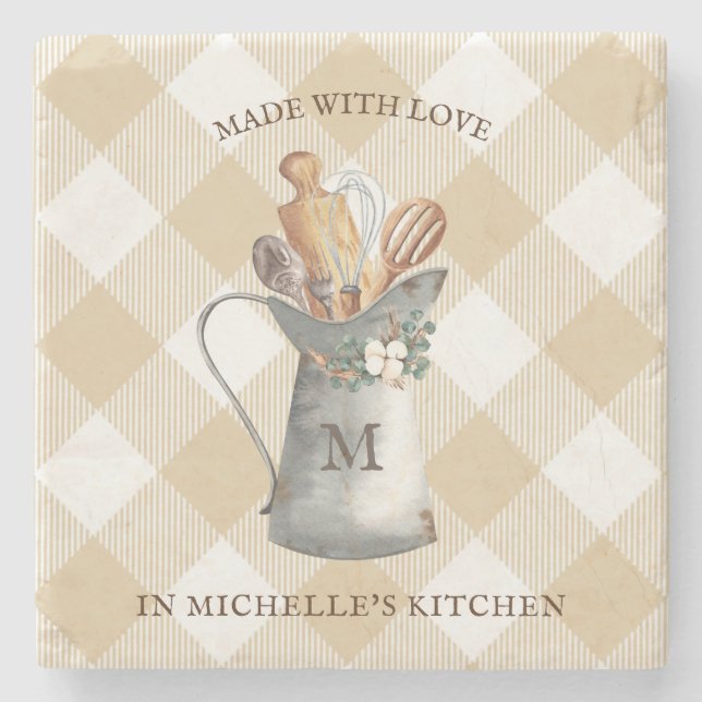 Name der Farm Monogram Steinuntersetzer (Vorderseite)