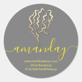 Name der Firma Beauty Studio Grau-Gelb Runder Aufkleber