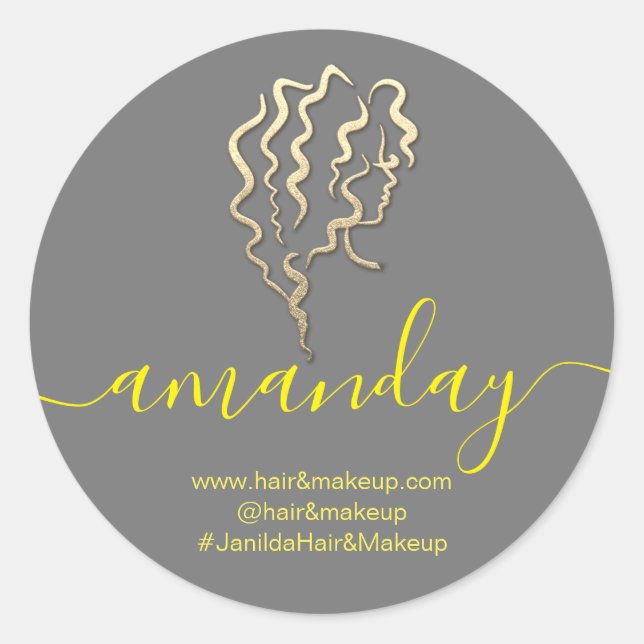Name der Firma Beauty Studio Grau-Gelb Runder Aufkleber (Vorderseite)