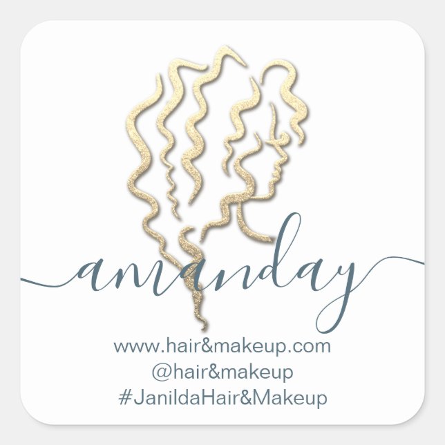 Name der Firma Beauty Studio White Gold Quadratischer Aufkleber (Vorderseite)