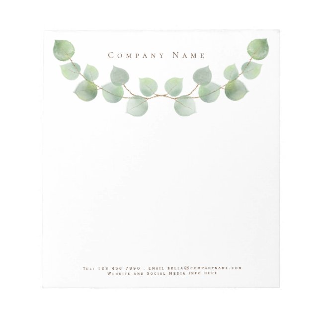 Name der Firma Elegant Green Eucalyptus Leaf Notizblock (Vorderseite)