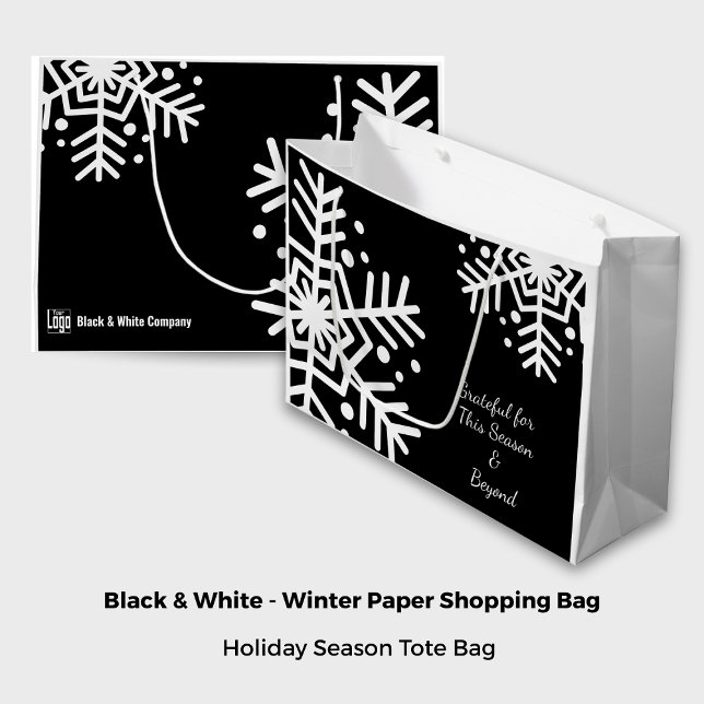 Name der Firma Snowflake Black & White Motto Große Geschenktüte (Snowflake Black & White Motto Company Logo Name Large Gift Bag)