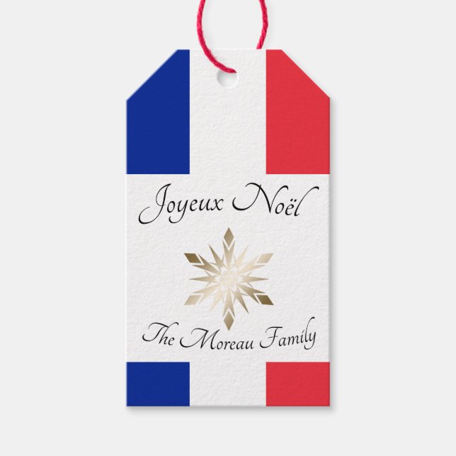 Name der französischen Familie Joyeux Noël Flag un Geschenkanhänger (Vorderseite)