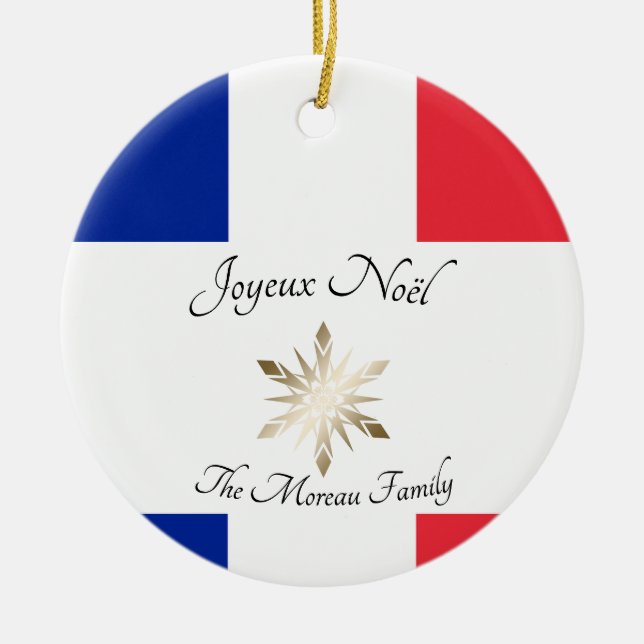 Name der französischen Familie Joyeux Noël Flag un Keramik Ornament (Vorne)