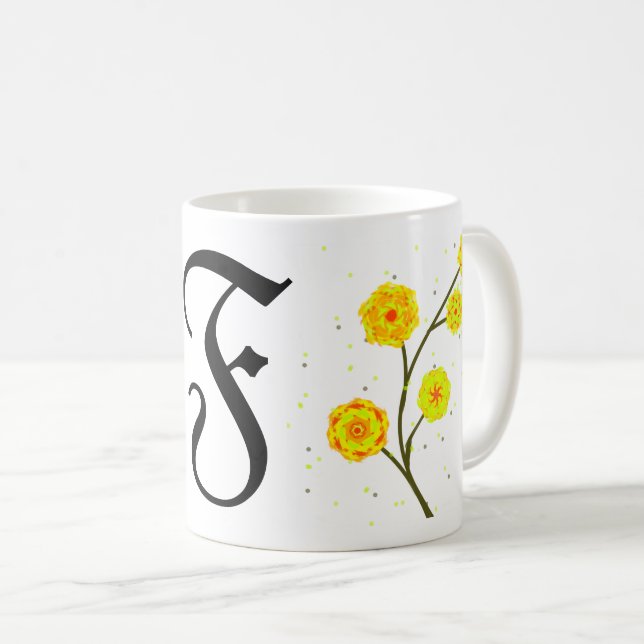 Name der gelben floralen Monogramm Kaffeetasse (VorderseiteRechts)