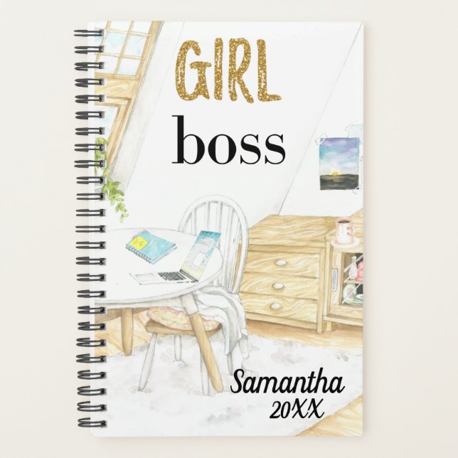 Name der Girl-Boss-Stelle Monogramm Personalisiert Planer (Vorderseite)