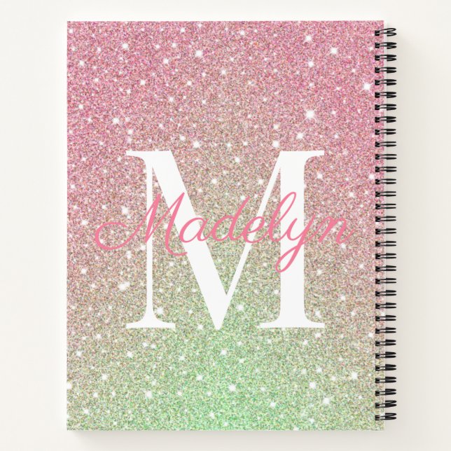 Name der Girl Glitzern Colorful Glitzer Monogram Notizbuch (Rückseite)