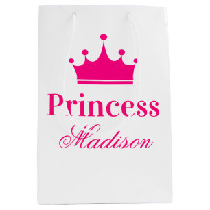 Name der Girl Hübsch White & Hot Pink Princess Cro Mittlere Geschenktüte