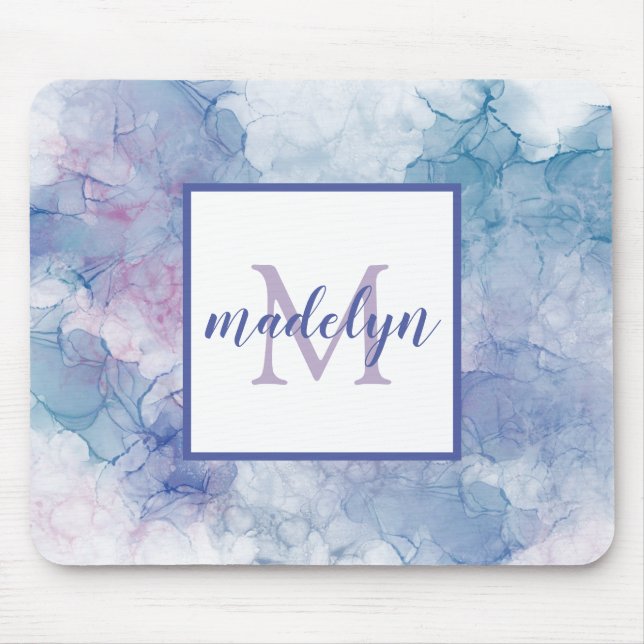 Name der Girl Modern Blue Pink-Aquarellfarbe Mousepad (Vorne)