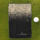 Name der Girl-Monogram-Glitzer Golfhandtuch<br><div class="desc">Schwarz und Gold Sparkle Glitzer gebürstetes Metall Monogram Name Golf Handtuch. Das macht den perfekten 16 Geburtstag,  Hochzeit,  Brautparty,  Jubiläum,  Babydusche oder Junggeselinnen-Abschied Geschenk für jemanden,  der Lieben glamourösen Luxus und schicke Stile.</div>