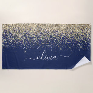 Name der Girl Monogram, Navy Blue Gold Glitzer Strandtuch