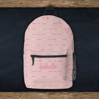 Name der Girl Pastel Pink Stripes Monogramm Bedruckter Rucksack