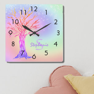Name der Girl-Rainbow-Glitzern  Quadratische Wanduhr