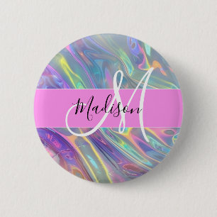 Name der Girly Rainbow Holographic Iridesgram Mono Button