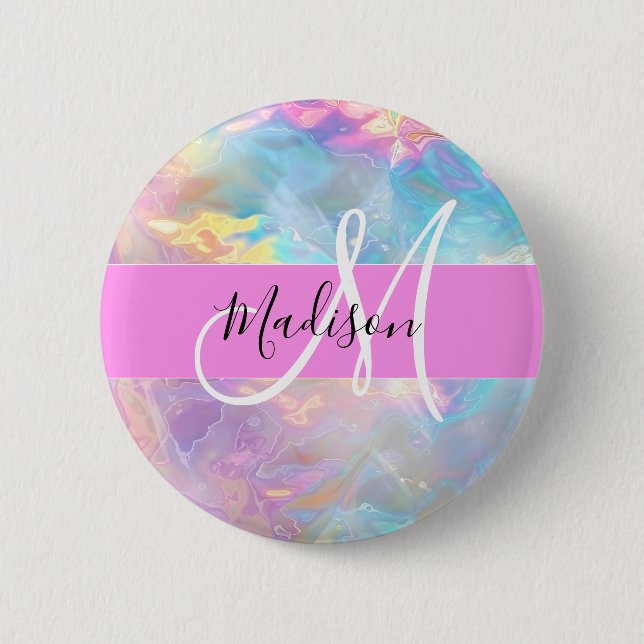 Name der Girly Rainbow Holographic Iridesgram Mono Button (Vorderseite)
