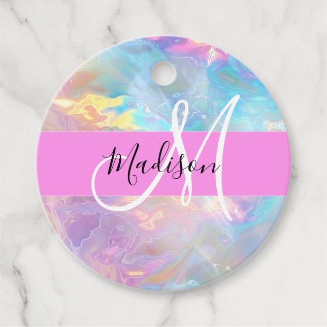 Name der Girly Rainbow Holographic Iridesgram Mono Geschenkanhänger (Vorderseite)