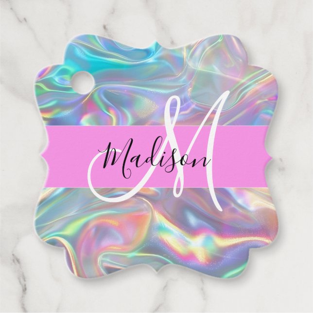 Name der Girly Rainbow Holographic Iridesgram Mono Geschenkanhänger (Vorderseite)