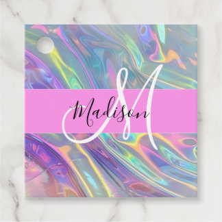 Name der Girly Rainbow Holographic Iridesgram Mono Geschenkanhänger