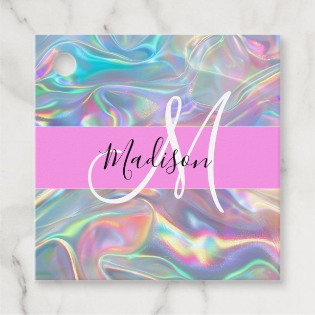 Name der Girly Rainbow Holographic Iridesgram Mono Geschenkanhänger (Vorderseite)